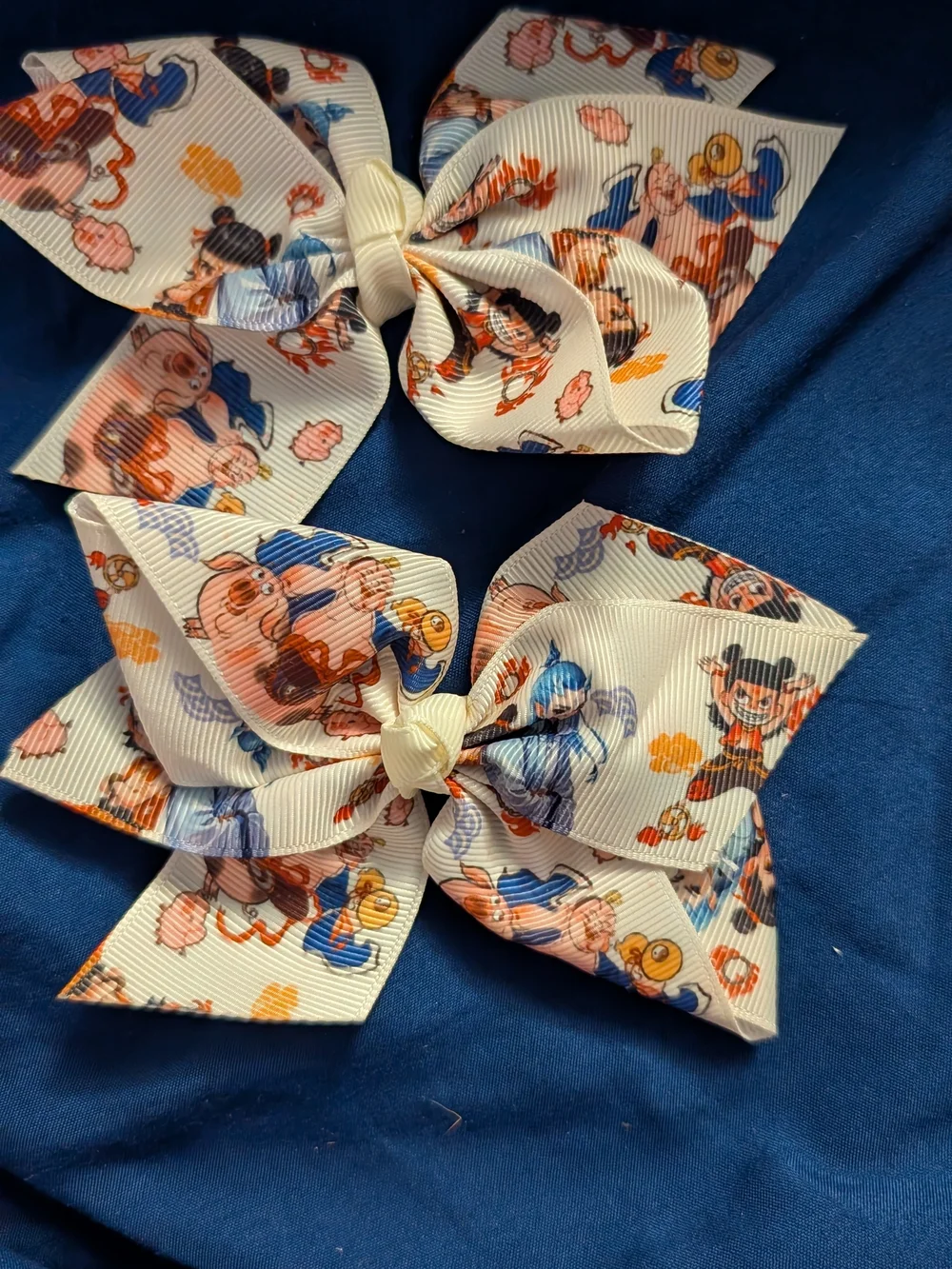 Kids White Character Print Hair Bows - Pack of 2
